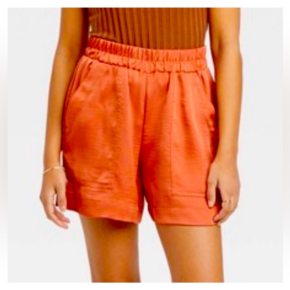 NWT A New Day Women’s Burn Orange Satin High Waist  Shorts. Size L